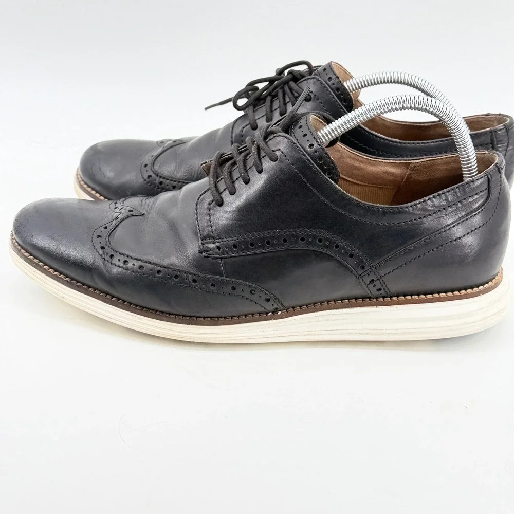 Cole Haan Grand.OS Men Black Leather Wingtip Oxford Dress Shoes C23771 Size 11.5